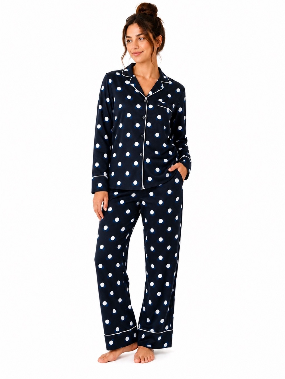 Victoria’s Secret Polka Dot Long Pajama Set - Navy and White Small